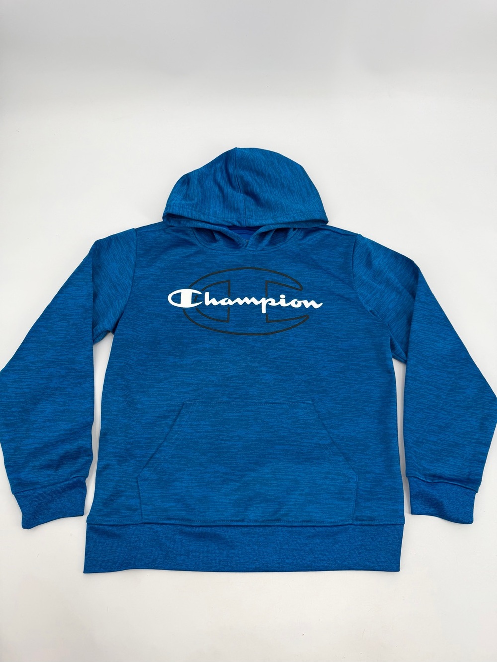 Champion Hoodie Sweatshirt Boys 10/12 Blue Athletic Logo Front Pocket Top Sporty
